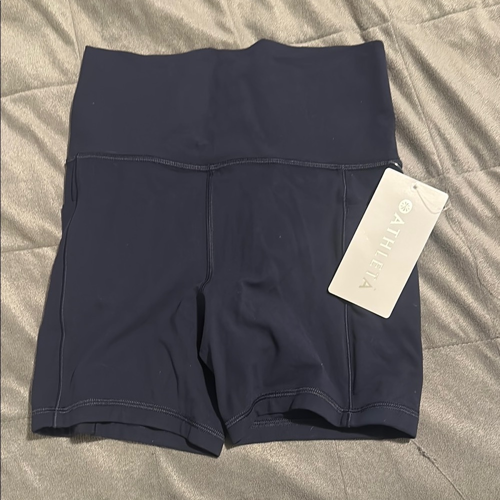 Athleta Navy Blue Salutation Stash Shorts